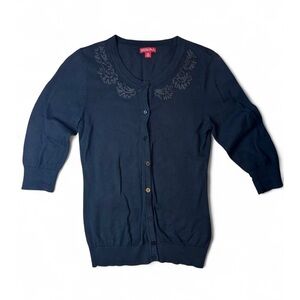 Vintage Merona Black Floral Applique Button-Front Cardigan Sweater Top Women’s